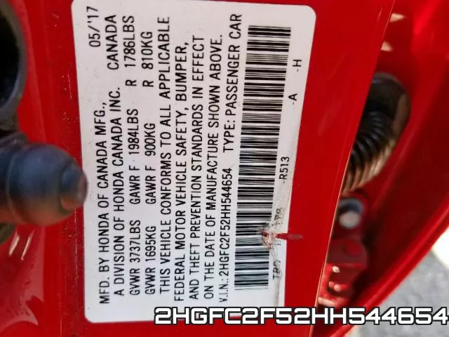 2HGFC2F52HH544654 фото 2