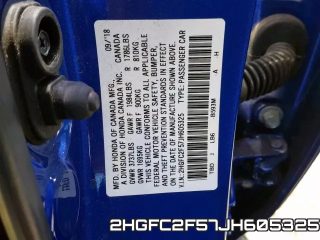 2HGFC2F57JH605325 фото 2