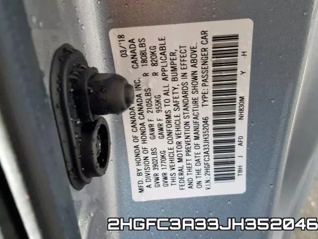 2HGFC3A33JH352046 фото 2