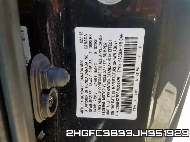 2HGFC3B33JH351929 фото 2