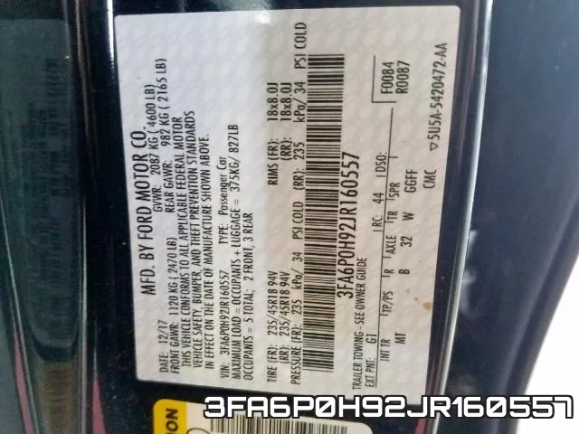 3FA6P0H92JR160557 фото 2