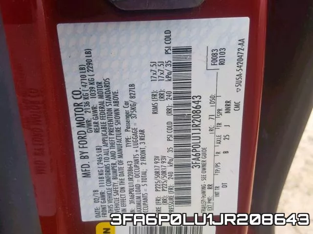 3FA6P0LU1JR208643 фото 2