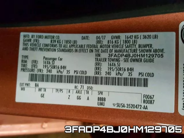 3FADP4BJ0HM129705 фото 2