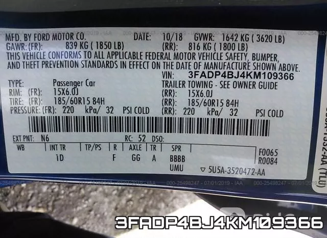 3FADP4BJ4KM109366 фото 9