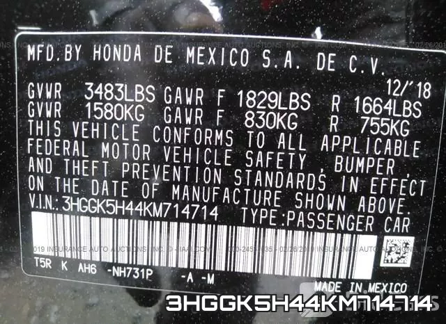 3HGGK5H44KM714714 фото 10
