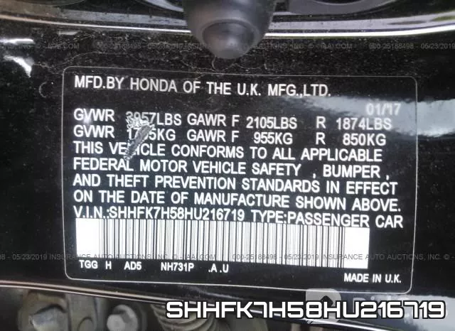 SHHFK7H58HU216719 фото 10