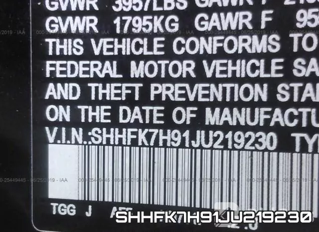 SHHFK7H91JU219230 фото 10