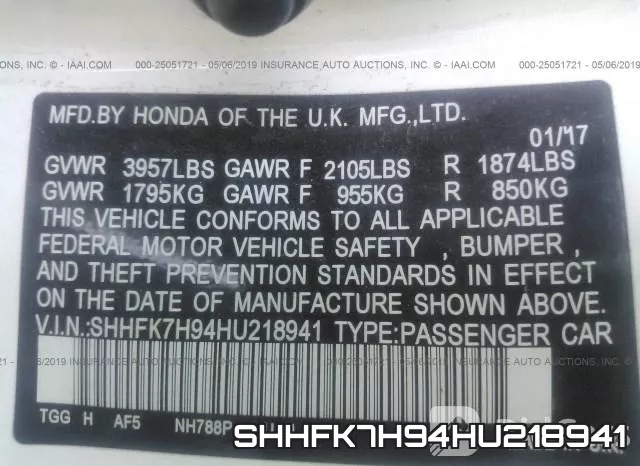 SHHFK7H94HU218941 фото 10