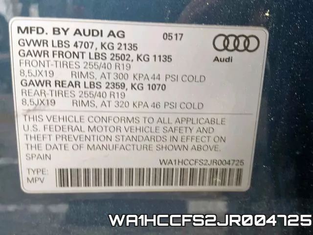 WA1HCCFS2JR004725 фото 2
