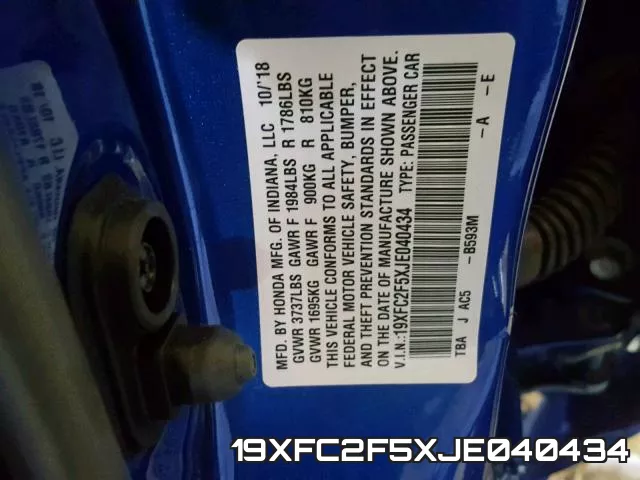 19XFC2F5XJE040434 фото 2