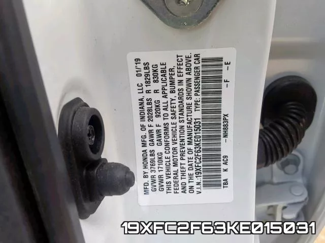 19XFC2F63KE015031 фото 2