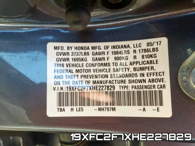 19XFC2F7XHE227829 фото 2