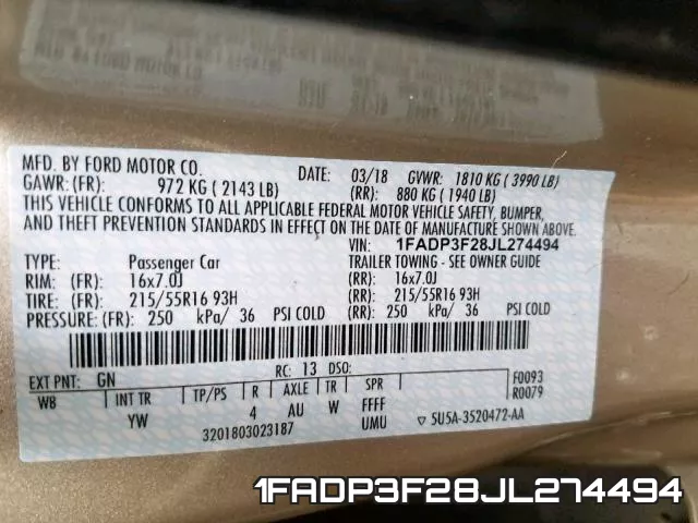 1FADP3F28JL274494 фото 2