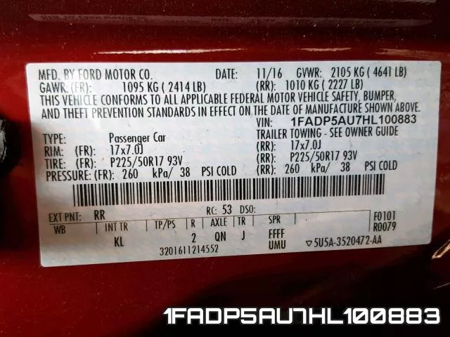 1FADP5AU7HL100883 фото 2
