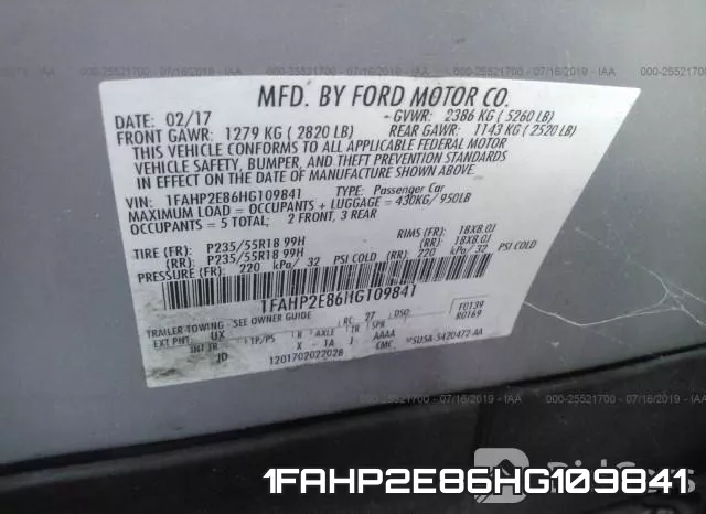 1FAHP2E86HG109841 фото 10