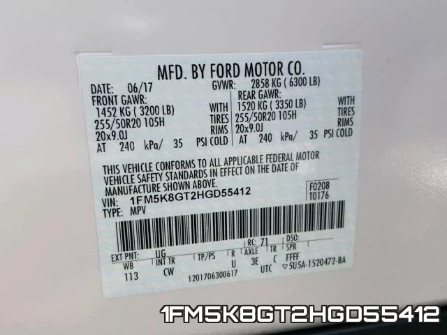 1FM5K8GT2HGD55412 фото 2