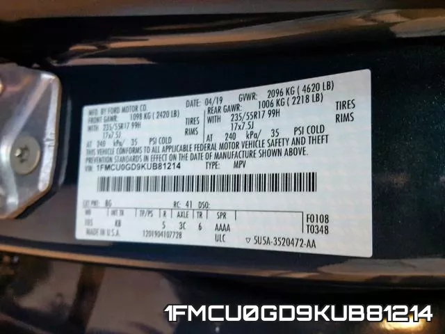 1FMCU0GD9KUB81214 фото 2