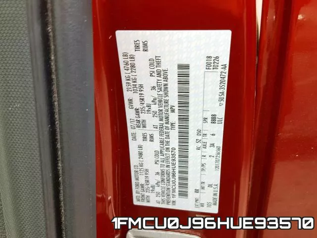 1FMCU0J96HUE93570 фото 2