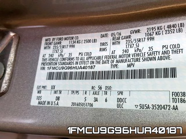 1FMCU9G96HUA40187 фото 2