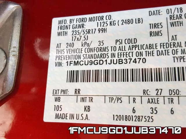 1FMCU9GD1JUB37470 фото 2