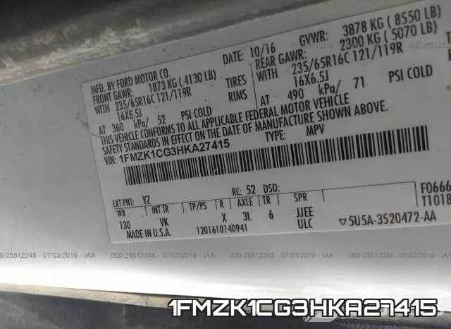 1FMZK1CG3HKA27415 фото 10