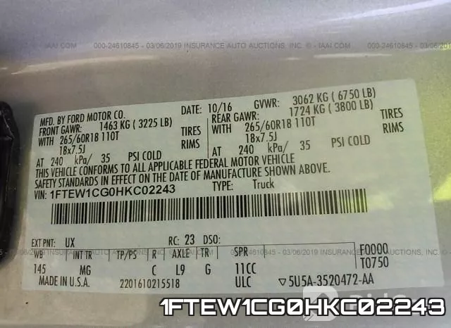 1FTEW1CG0HKC02243 фото 10