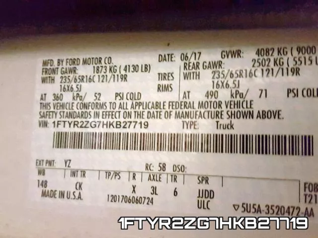 1FTYR2ZG7HKB27719 фото 2