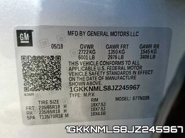 1GKKNMLS8JZ245967 фото 2