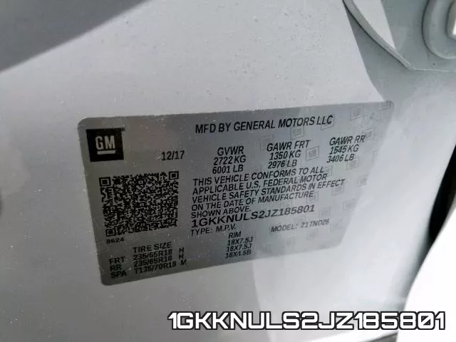 1GKKNULS2JZ185801 фото 2
