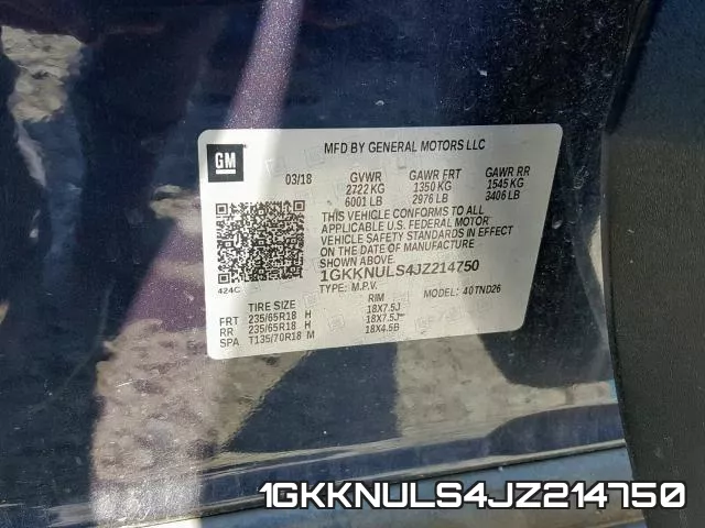 1GKKNULS4JZ214750 фото 2
