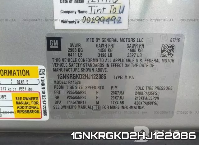 1GNKRGKD2HJ122086 фото 10