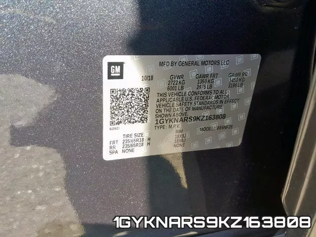 1GYKNARS9KZ163808 фото 2