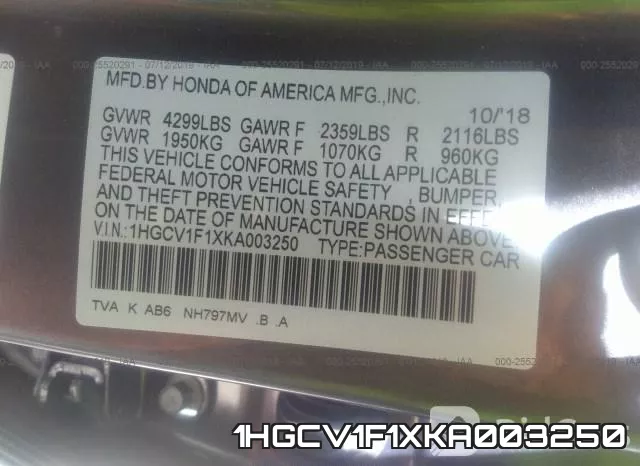 1HGCV1F1XKA003250 фото 10