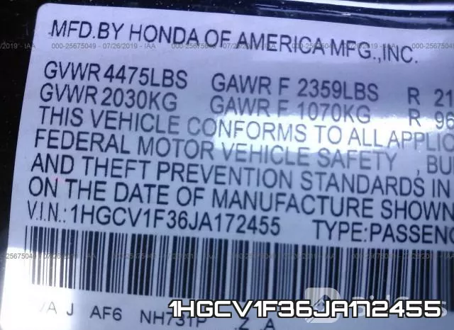 1HGCV1F36JA172455 фото 10