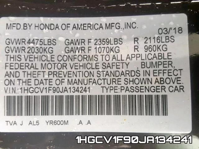 1HGCV1F90JA134241 фото 2