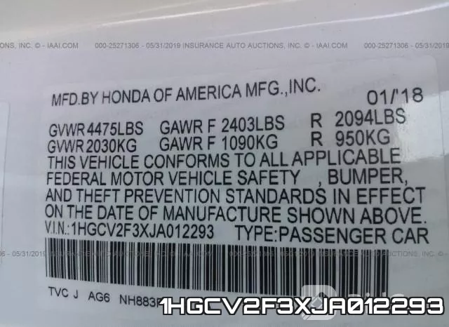 1HGCV2F3XJA012293 фото 10