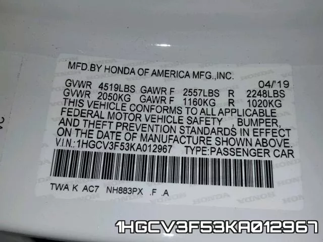 1HGCV3F53KA012967 фото 2