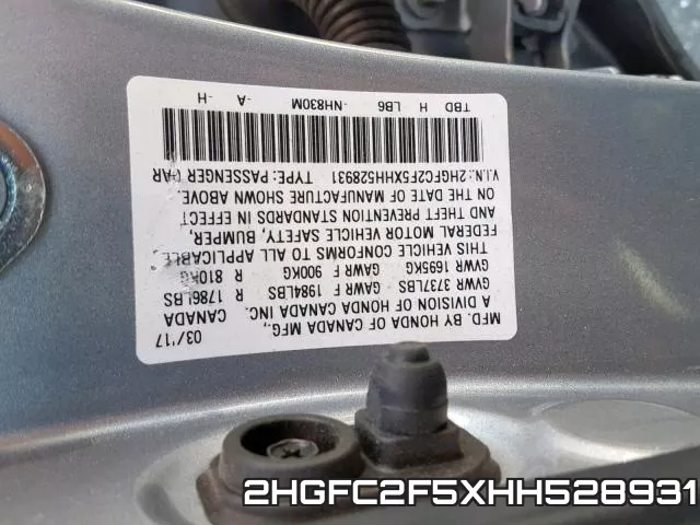 2HGFC2F5XHH528931 фото 2