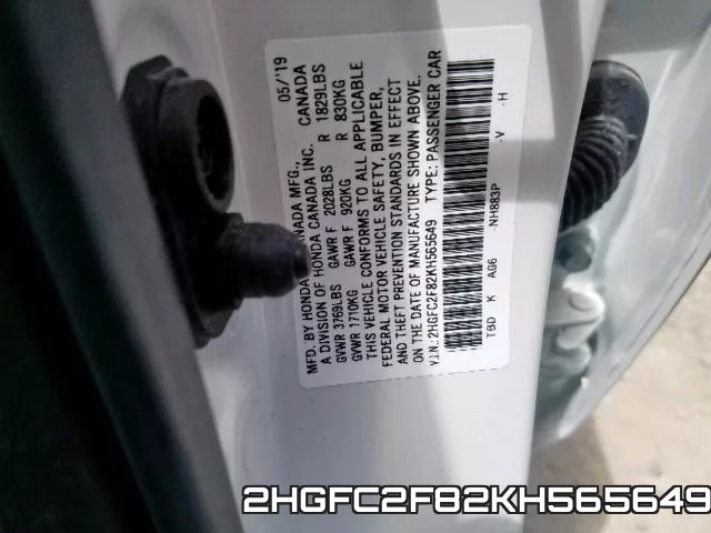 2HGFC2F82KH565649 фото 2