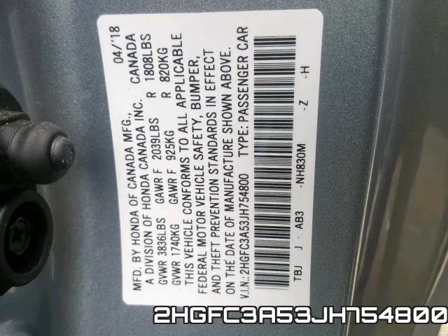 2HGFC3A53JH754800 фото 2