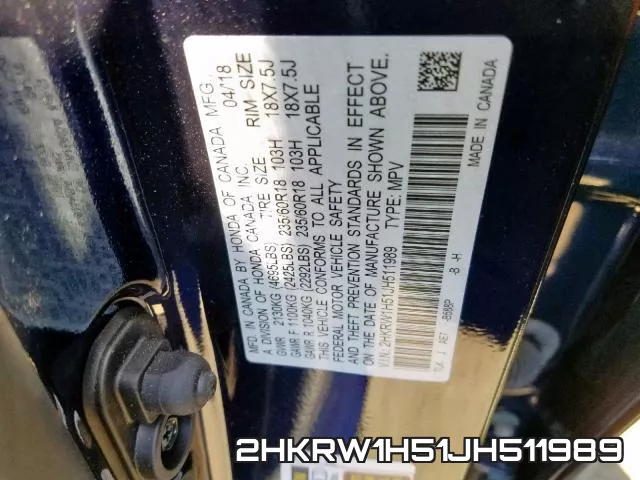 2HKRW1H51JH511989 фото 2