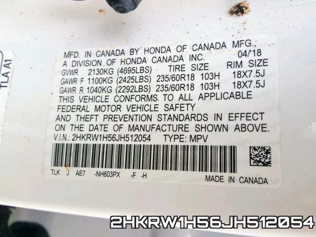 2HKRW1H56JH512054 фото 2