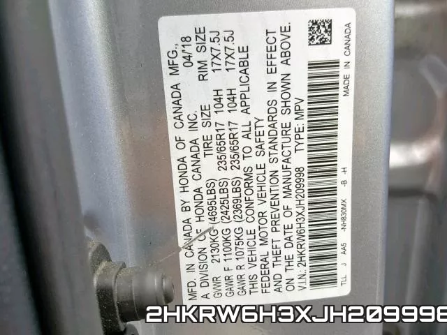 2HKRW6H3XJH209998 фото 2