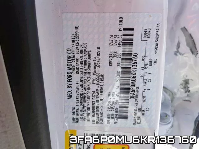 3FA6P0MU6KR136760 фото 2