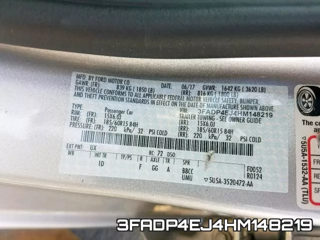 3FADP4EJ4HM148219 фото 2