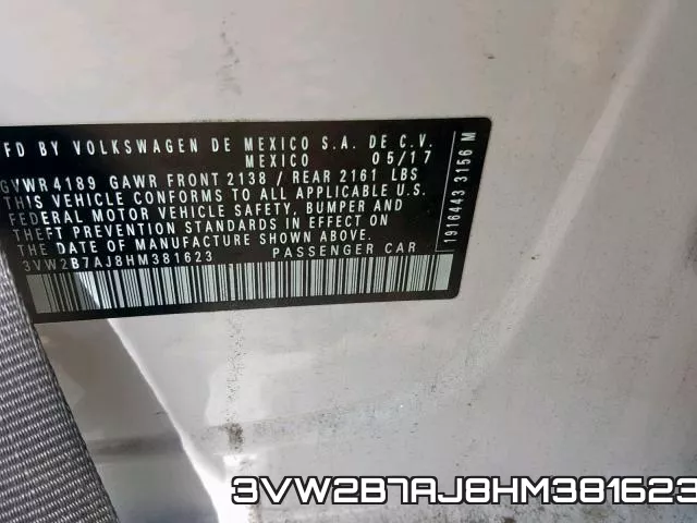 3VW2B7AJ8HM381623 фото 2