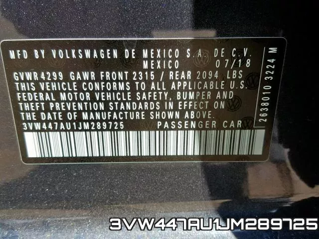 3VW447AU1JM289725 фото 2