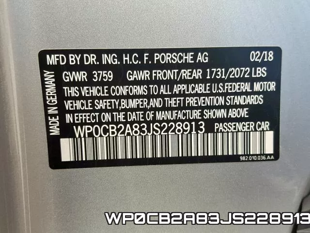 WP0CB2A83JS228913 фото 2