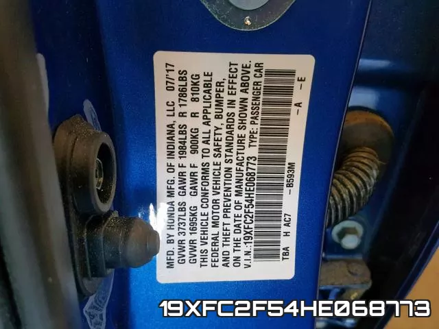 19XFC2F54HE068773 фото 2