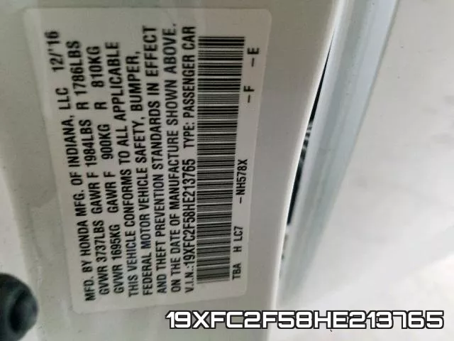 19XFC2F58HE213765 фото 2